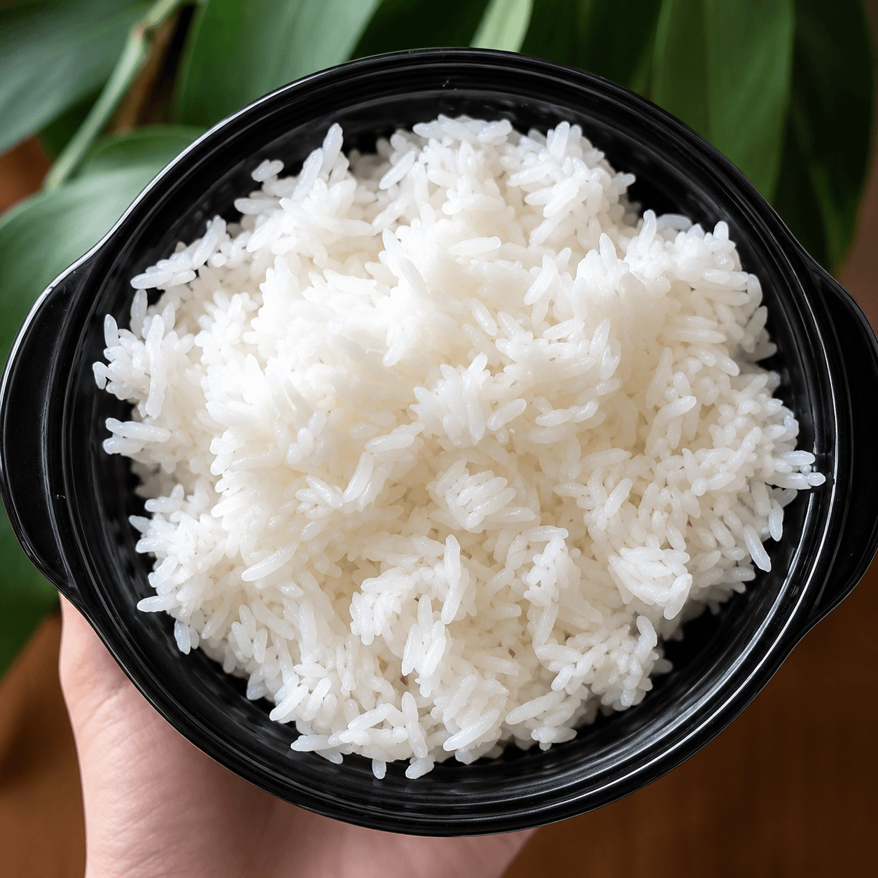 Cooked dry jasmine rice in bowl
